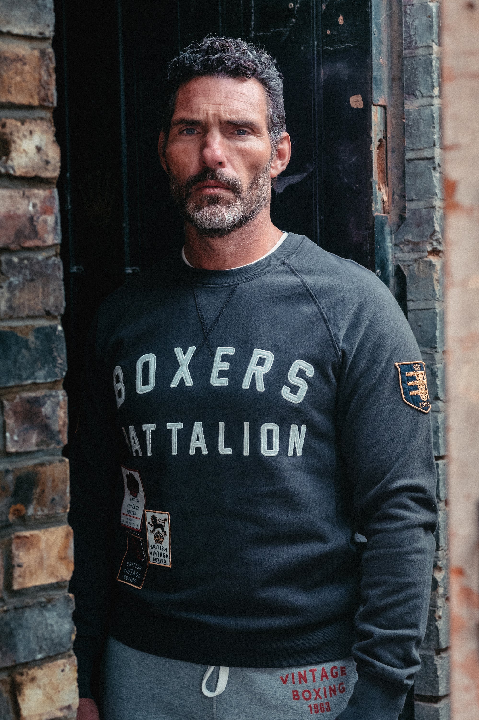 BOXERS BATTALION APPLIQUÉ PATCH SWEATSHIRT