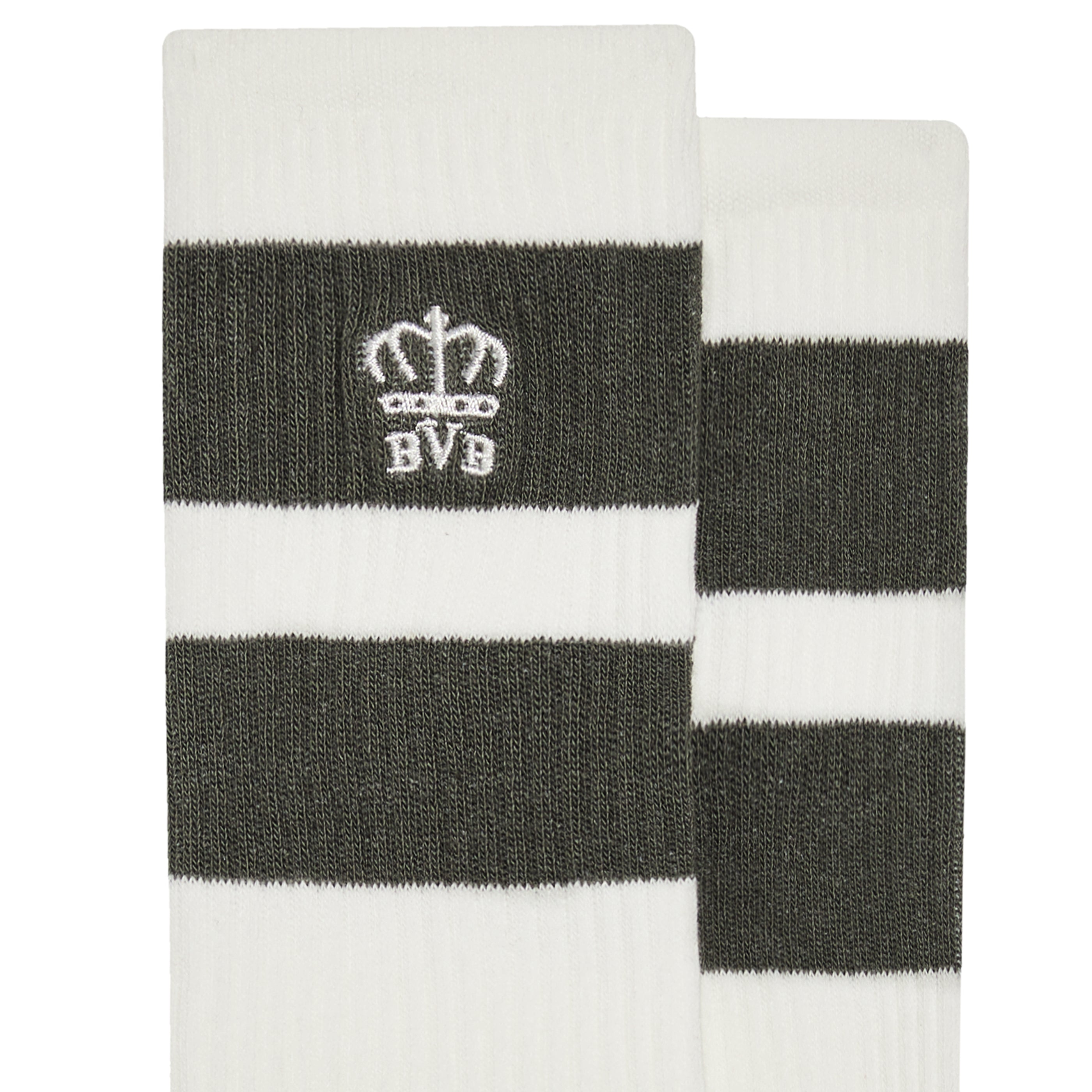 BVB STRIPED RIBBED COTTON-BLEND SOCKS - KHAKI