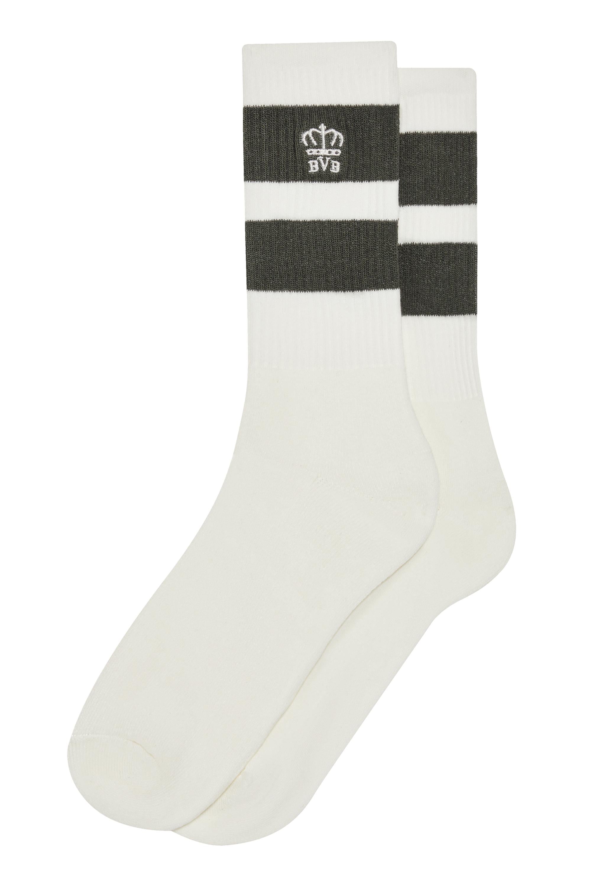 BVB STRIPED RIBBED COTTON-BLEND SOCKS - KHAKI
