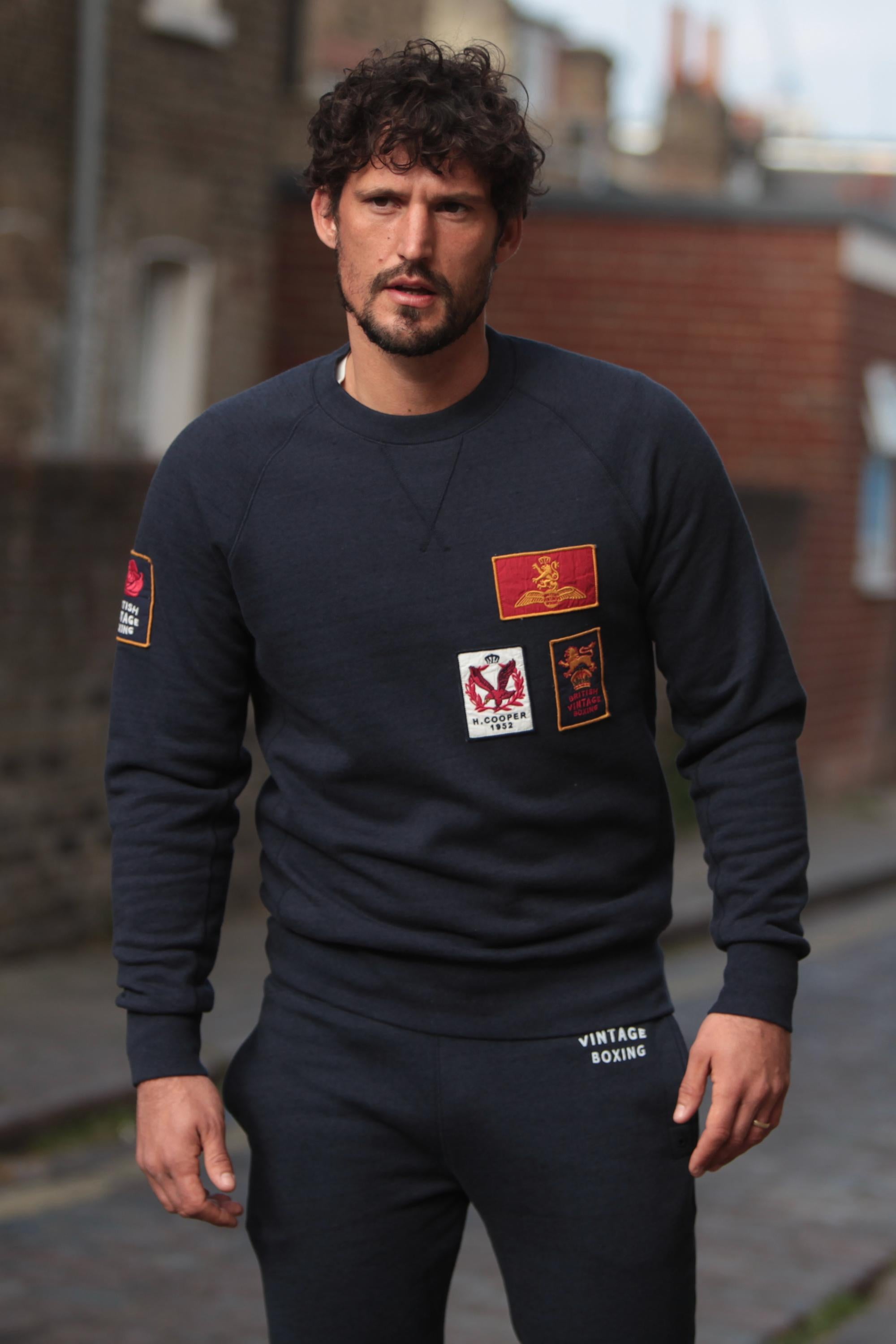 BOMBARDIER MILITARY PATCH CREWNECK SWEATSHIRT - NAVY MARL