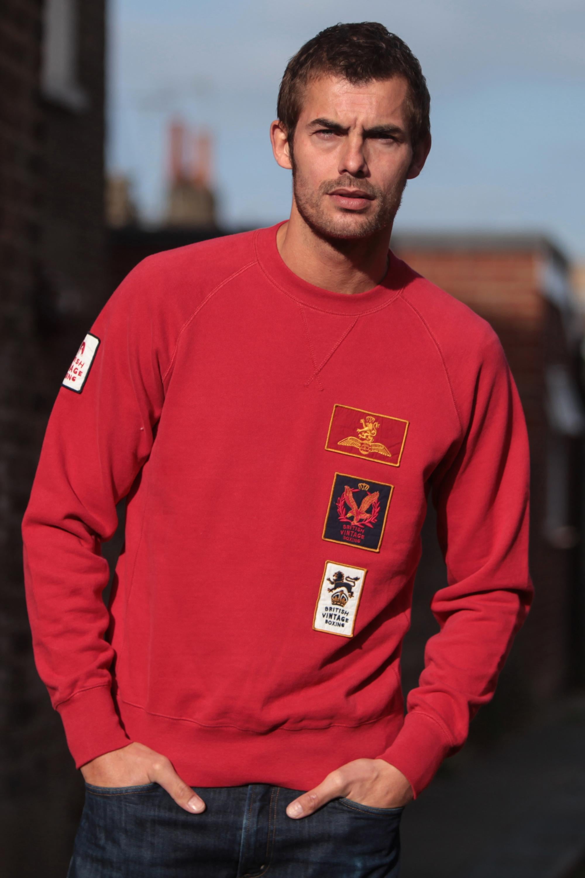 BOMBARDIER MILITARY PATCH CREWNECK SWEATSHIRT - FADED RED