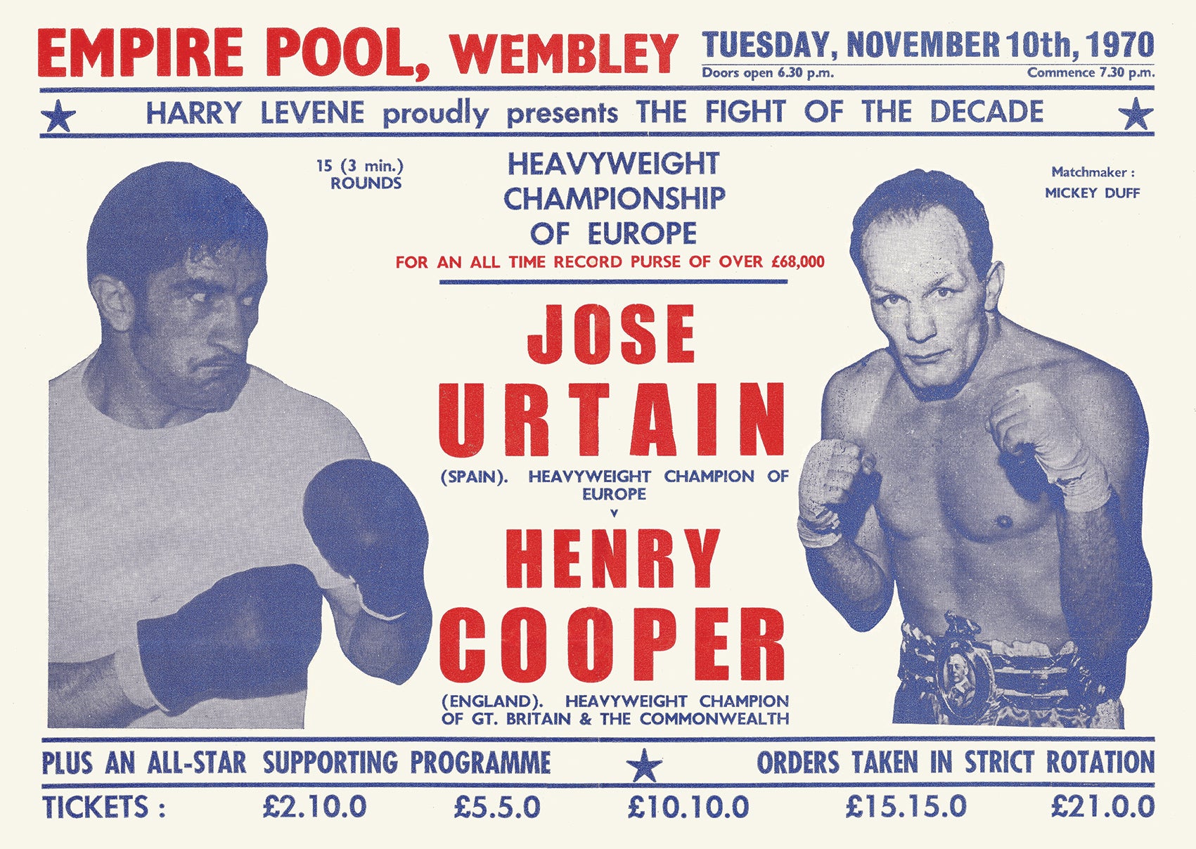 POSTER - HENRY COOPER vs. JOSE URTAIN - 1970