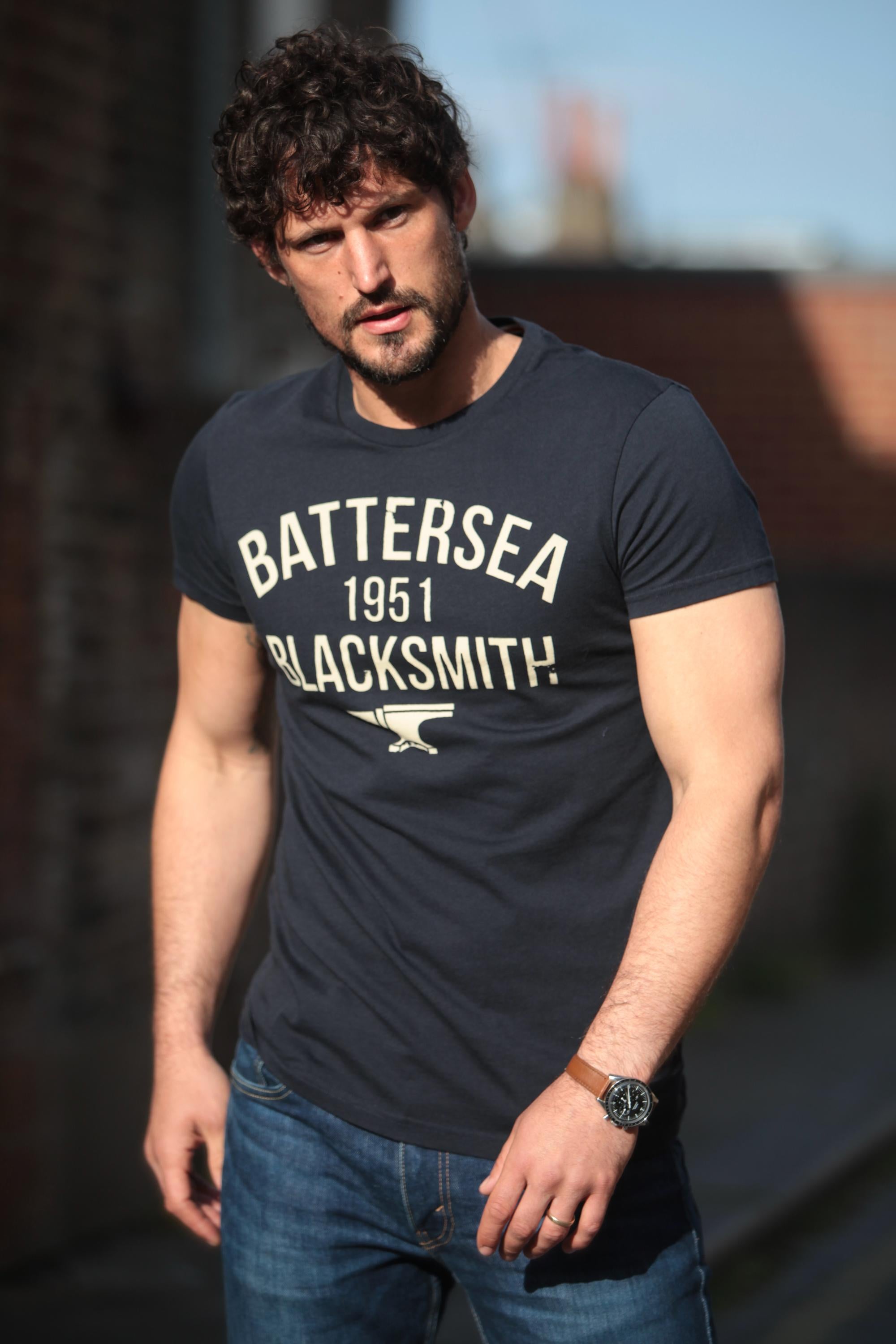 BROUGHTON BATTERSEA BLACKSMITH 1951 T-SHIRT - NAVY MARL