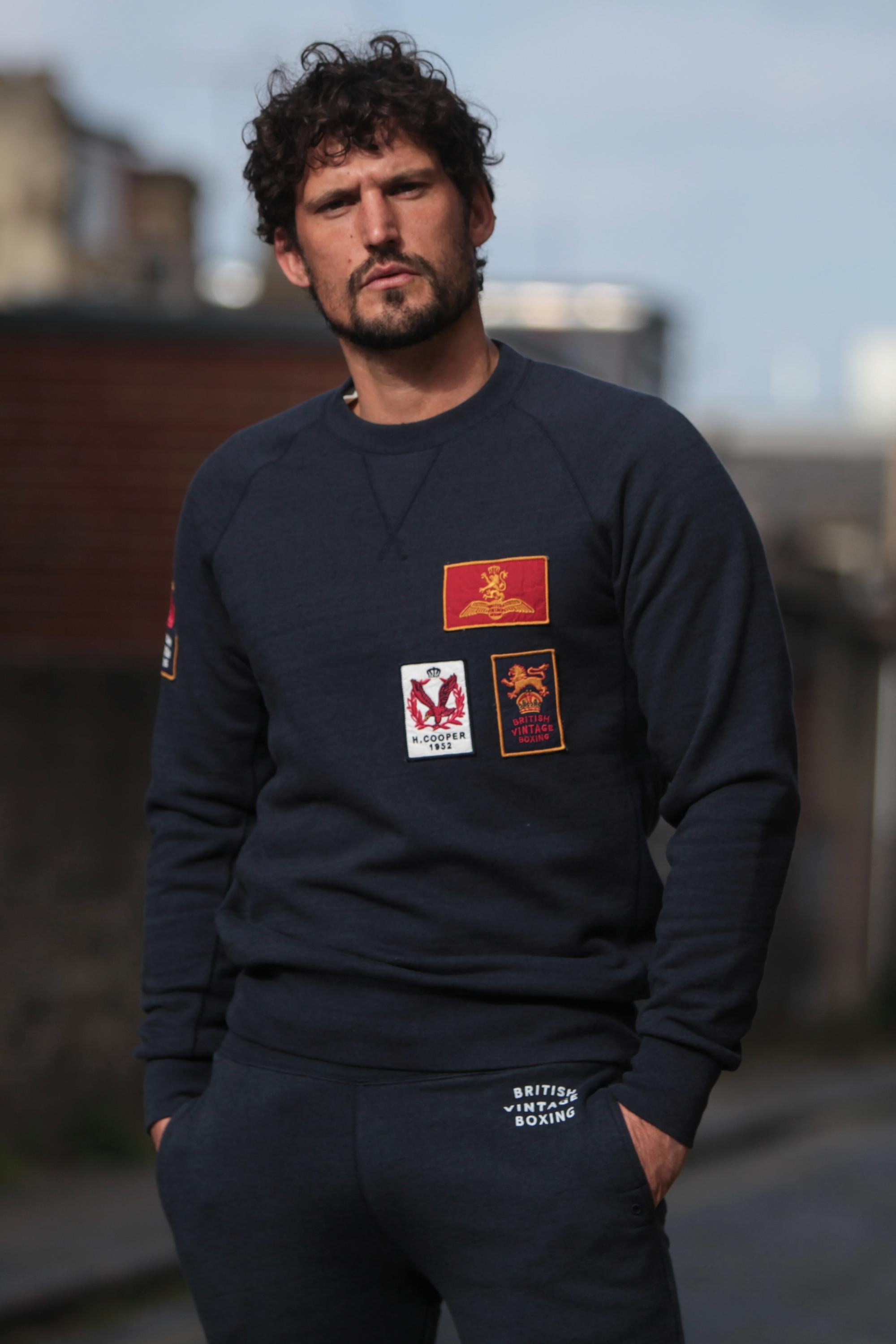 BOMBARDIER MILITARY PATCH CREWNECK SWEATSHIRT - NAVY MARL